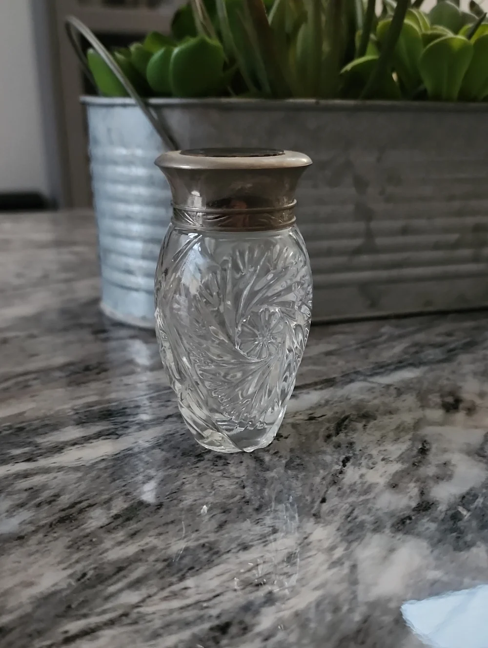 Ralph Lauren Body Lotion Bottle Cut Glass/ Silverplated Lid Vintage 1989 Empty
